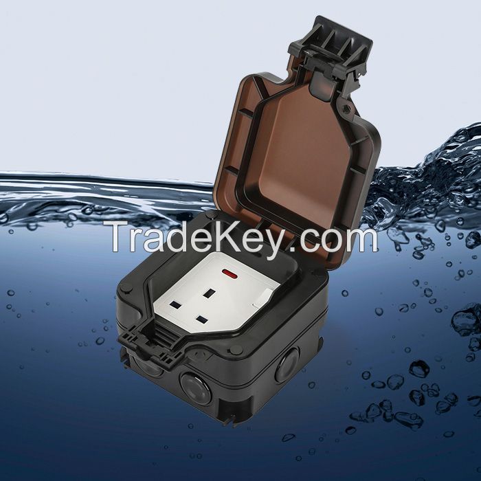 Outdoor Waterproof Socket  British Style IP66 Dustproof, Flame Retardant, Corrosion-Resistant Electrical Outlet | UK/EU Standard, Multi-Specification, Industrial Use,Heavy-Duty for Garden, Patio, Garage