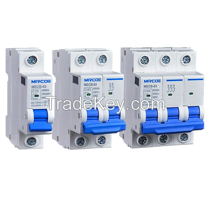 MECB-63 Miniature Circuit Breaker MCB 63A 230V/400V - Overload & Short-Circuit Protection - IEC60898-1 Certified for Home/Industry