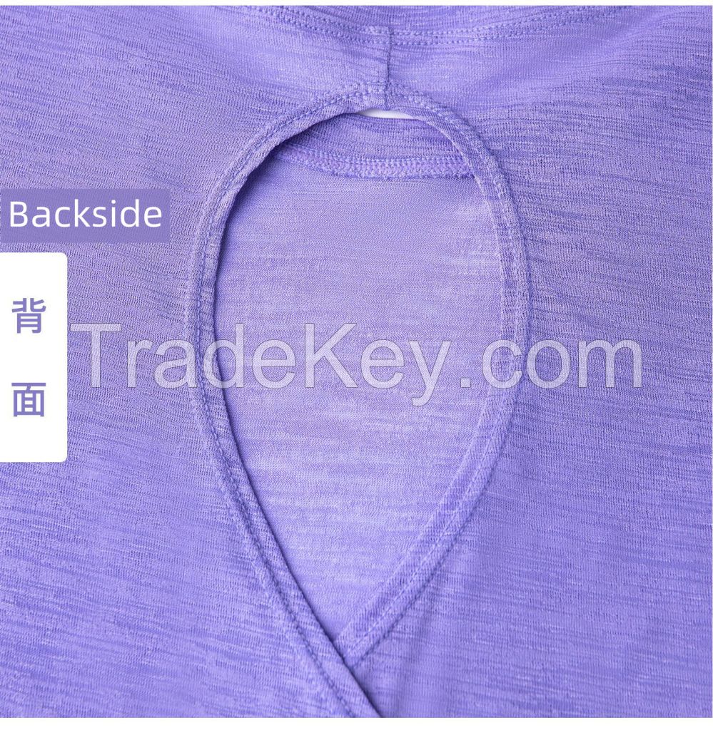 Summer breathable yoga T-shirt with bamboo yarn, hollow back and sporty design