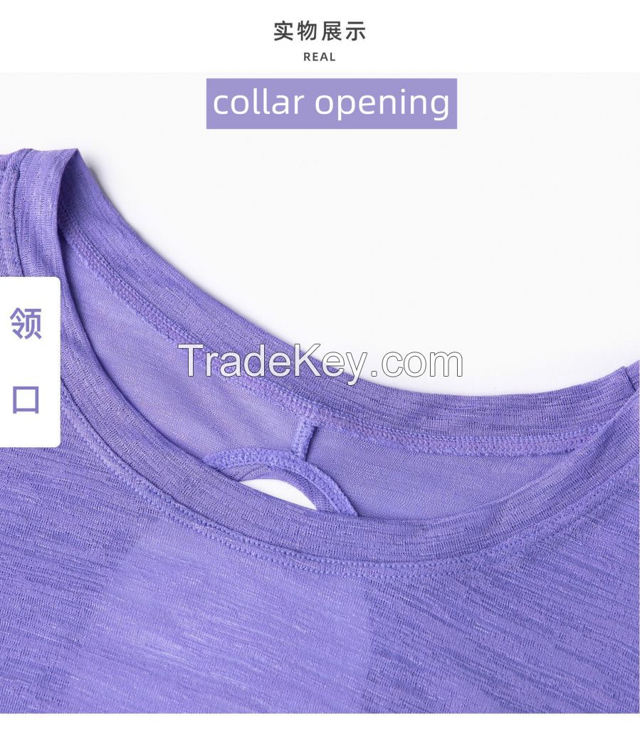 Summer breathable yoga T-shirt with bamboo yarn, hollow back and sporty design