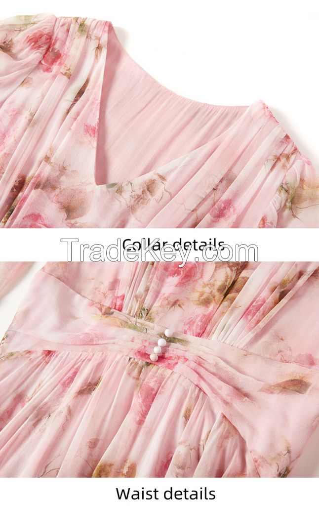 Silk Floral Dress - French Tea Style Summer Maxi Dress
