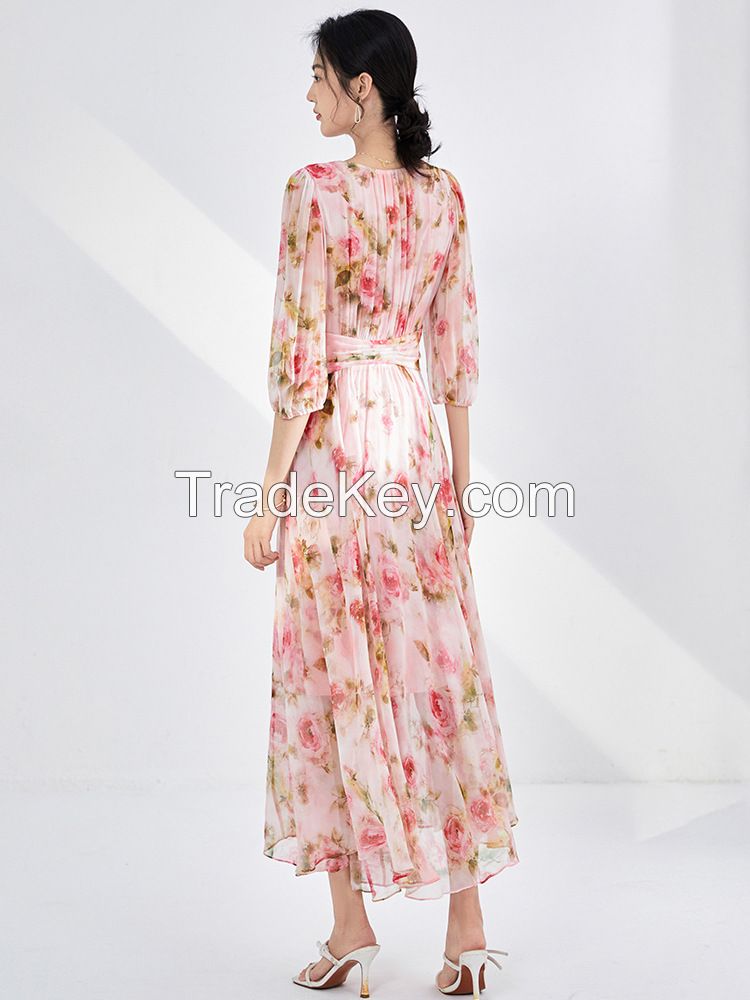 Silk Floral Dress - French Tea Style Summer Maxi Dress