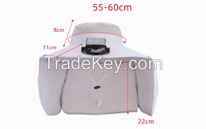 Solar Fan Sun Hat with Neck Cape - Wide Brim Fishing & Hiking Cap