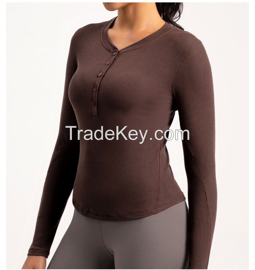 Lenzing Modal Henley Shirt - Women's Sports Yoga T-Shirt for Running & Fitness Long Sleeve Top