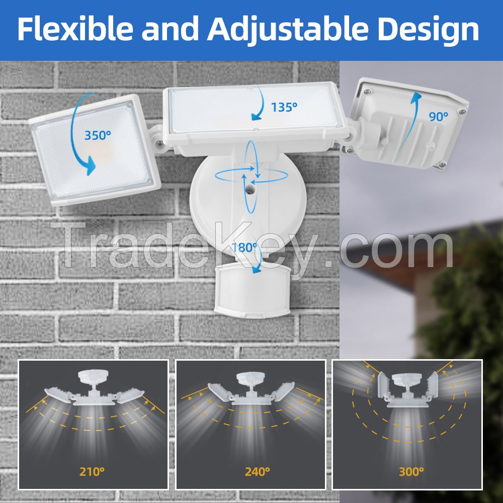 LED Outdoor Three Head Detection with Motion Sensor, IP65 Waterproof/Energy-Saving/Ultra Bright Floodlight