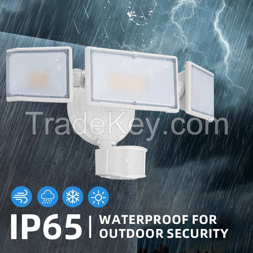LED Outdoor Three Head Detection with Motion Sensor, IP65 Waterproof/Energy-Saving/Ultra Bright Floodlight