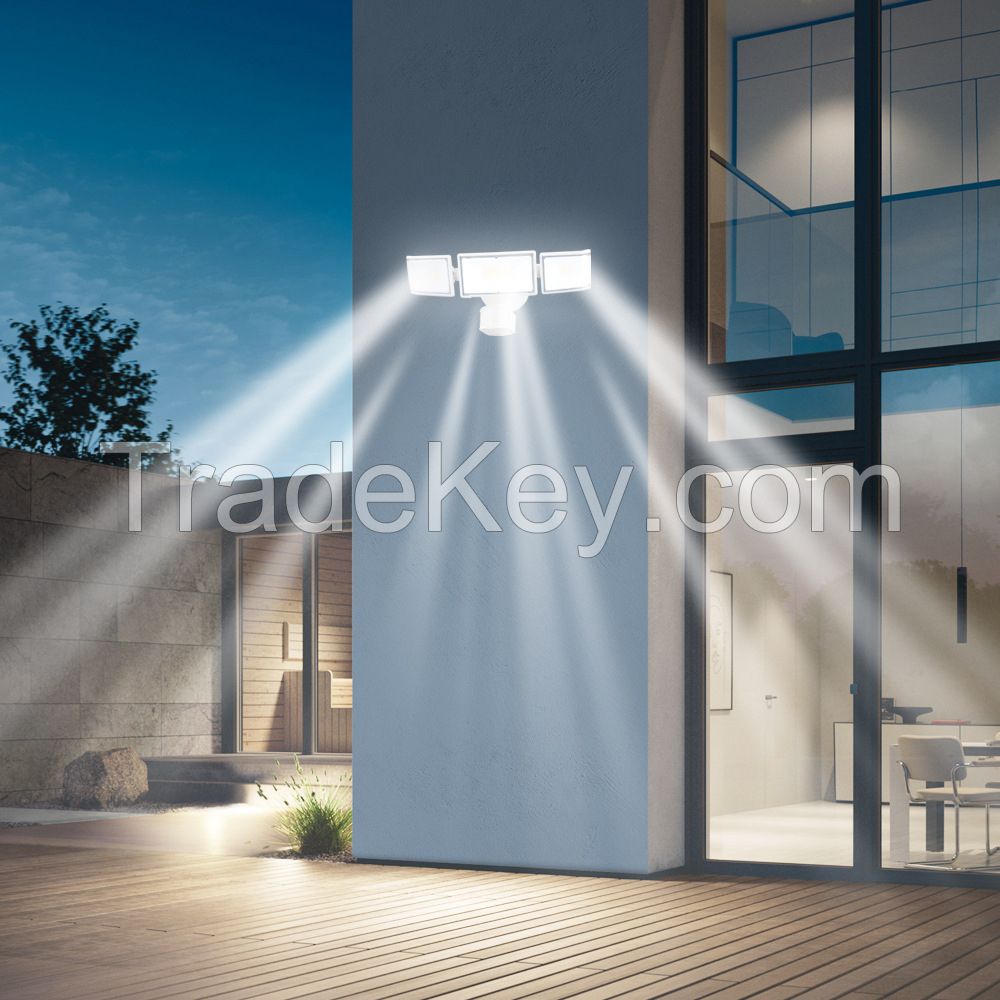 LED Outdoor Three Head Detection with Motion Sensor, IP65 Waterproof/Energy-Saving/Ultra Bright Floodlight
