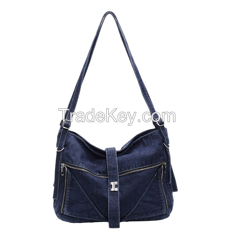 Edgy Western Denim Tote  Distressed Single-Shoulder Bag for Streetwear Lovers