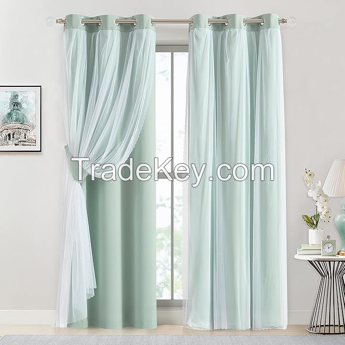 Warm and simple style curtains with a combination of 90% blackout and transparent cover layers, double-layered insulated window panels.  