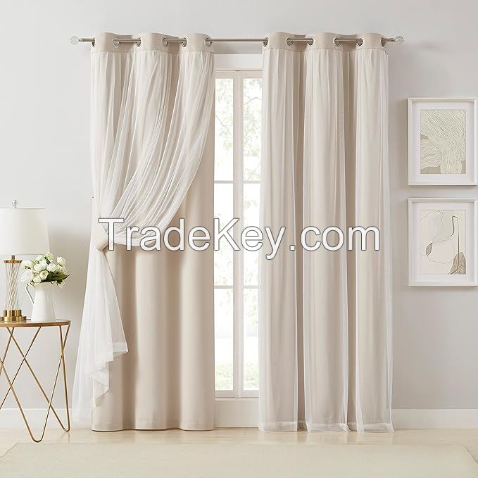 Warm and simple style curtains with a combination of 90% blackout and transparent cover layers, double-layered insulated window panels.  
