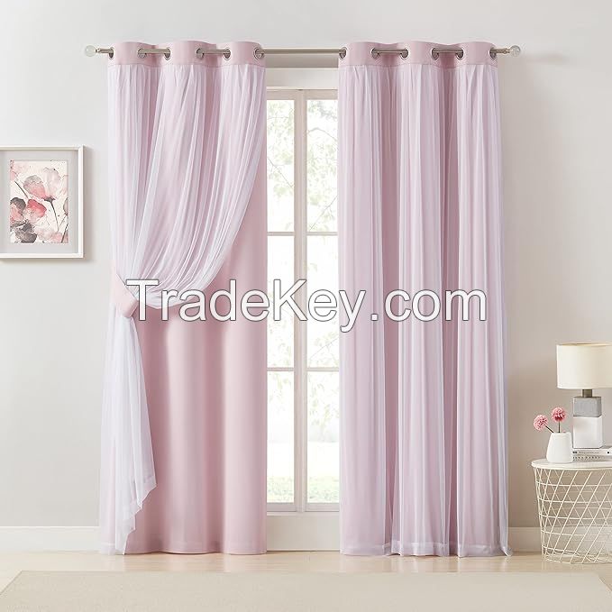 Warm and simple style curtains with a combination of 90% blackout and transparent cover layers, double-layered insulated window panels.  
