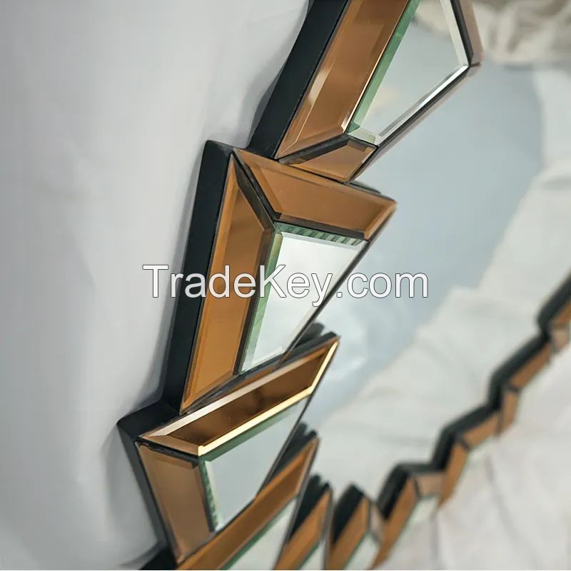  Luxury Bathroom Living Room Frame 3D Wall Decorative Wall Mirror Wholesale Wall-mounted Glass Round Hanging Mirror