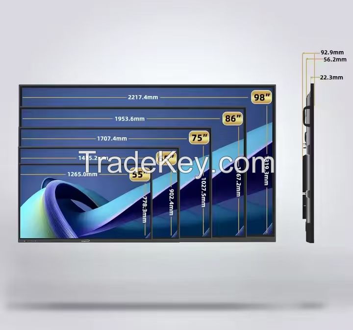 55, 65, and 75-inch touch screen interactive LED panels with dual operating system smart boards