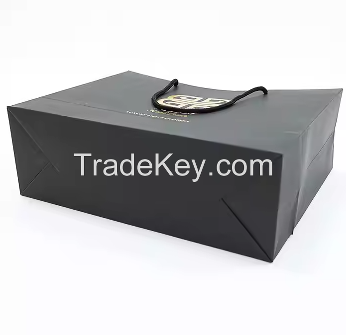 Luxury Gold Foil Stamping Custom Bags Logo Shopping Black Cardboard Paper Bags With Your Own Logo