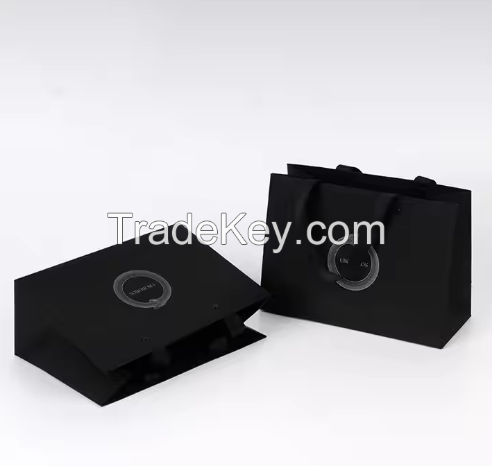 Custom Gift Bags Luxury Boutique Perfumes Packaging Black Wedding Small Jewelry Paper Bag With Handles