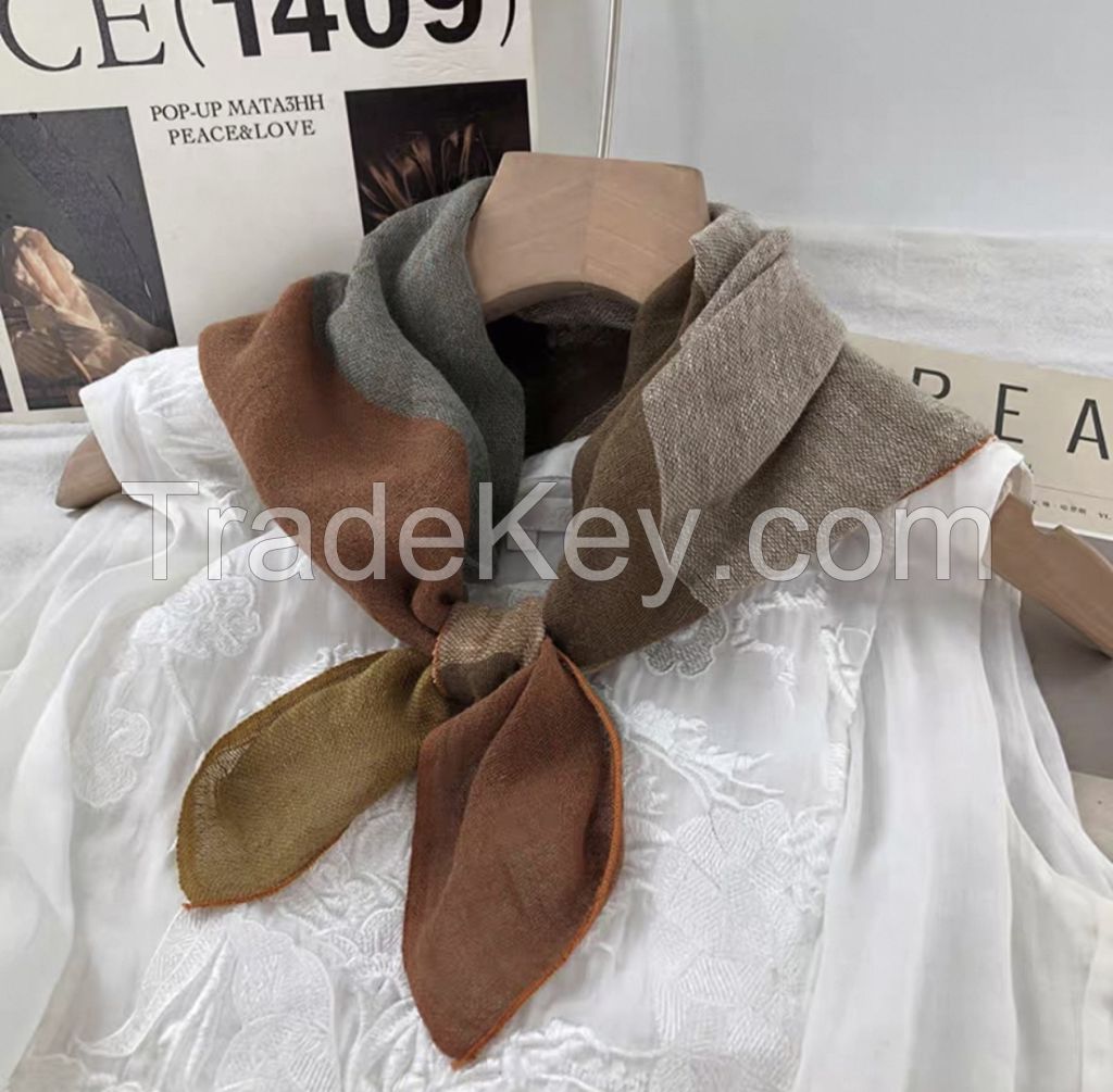 Cotton and linen color blocked headscarf