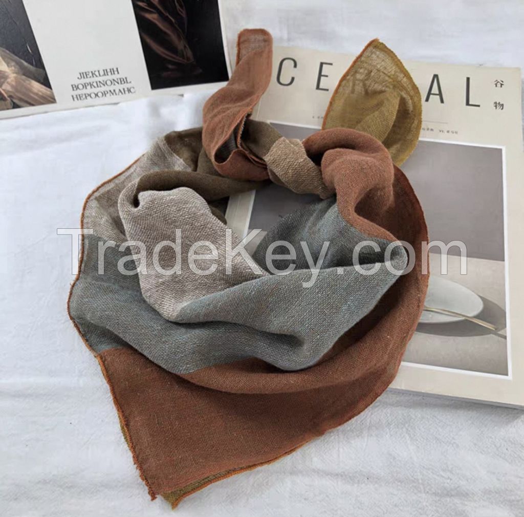 Cotton and linen color blocked headscarf