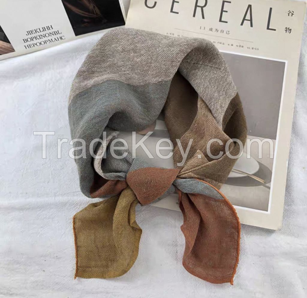 Cotton and linen color blocked headscarf