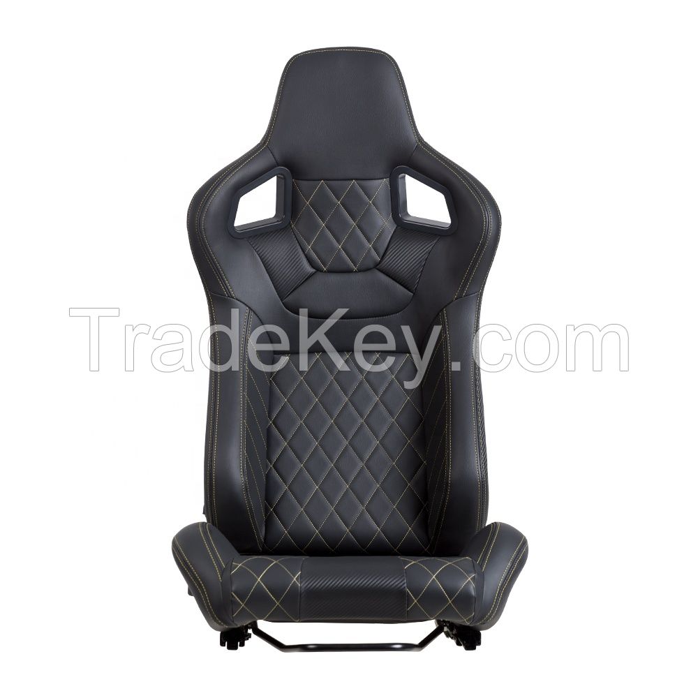 Universal Racing Seats with Dual Sliders, Reclinable PU Carbon Leather Sport Bucket Seats, 1 Pair Driver Passenger Side