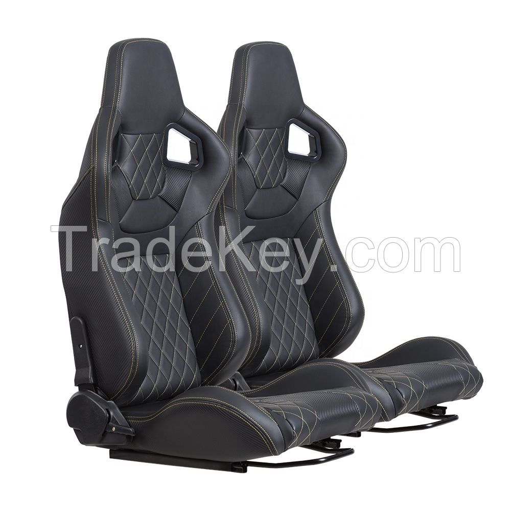 Universal Racing Seats with Dual Sliders, Reclinable PU Carbon Leather Sport Bucket Seats, 1 Pair Driver Passenger Side