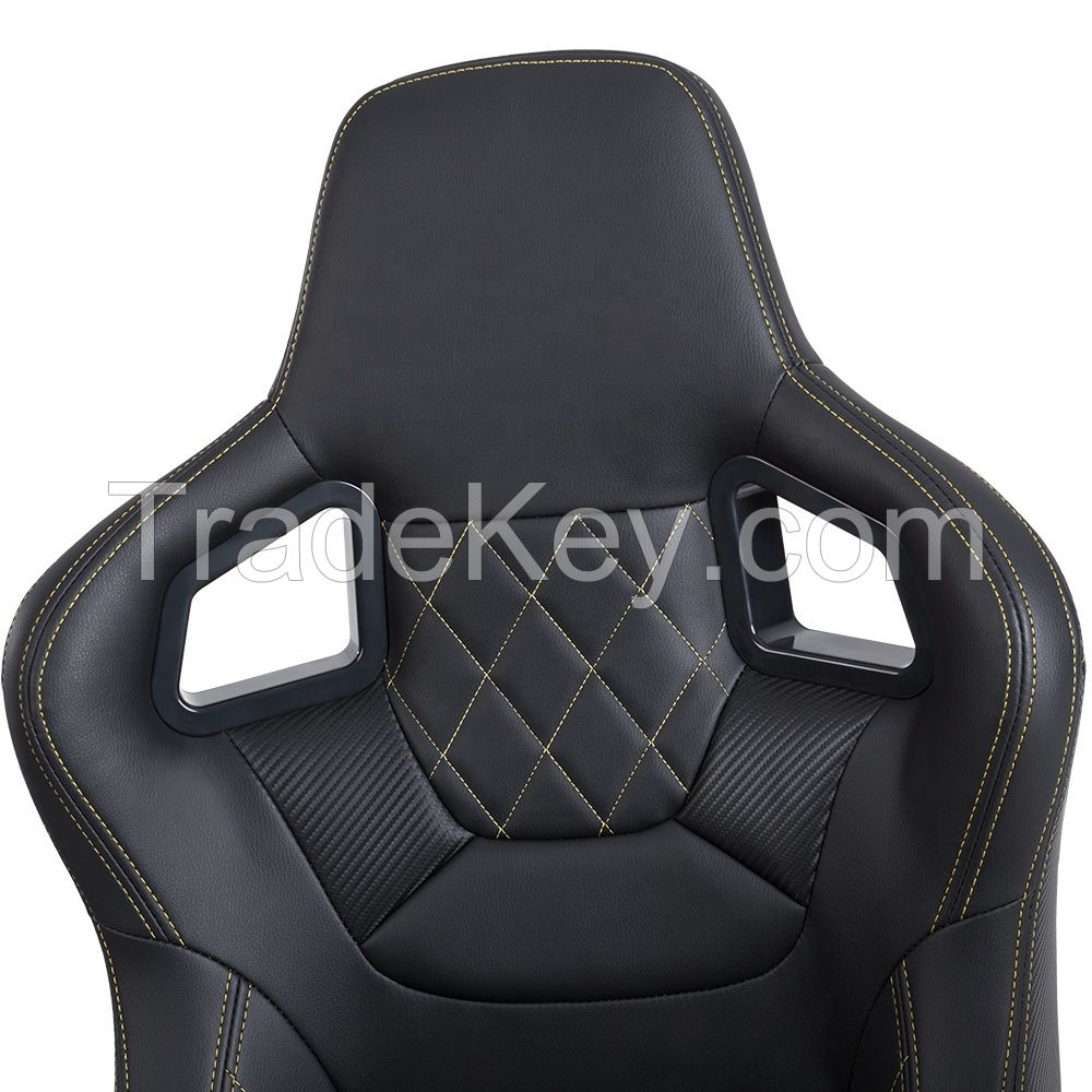 Universal Racing Seats with Dual Sliders, Reclinable PU Carbon Leather Sport Bucket Seats, 1 Pair Driver Passenger Side