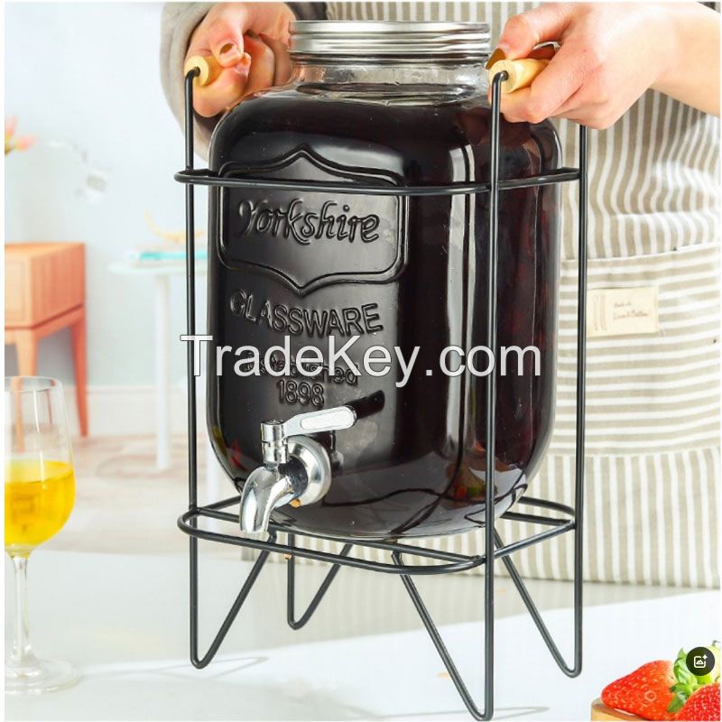 Juice Can Glass Beverage Dispenser - Large Capacity Glass Jar with Built-in Spigot, Ideal for Home Parties and Daily Use