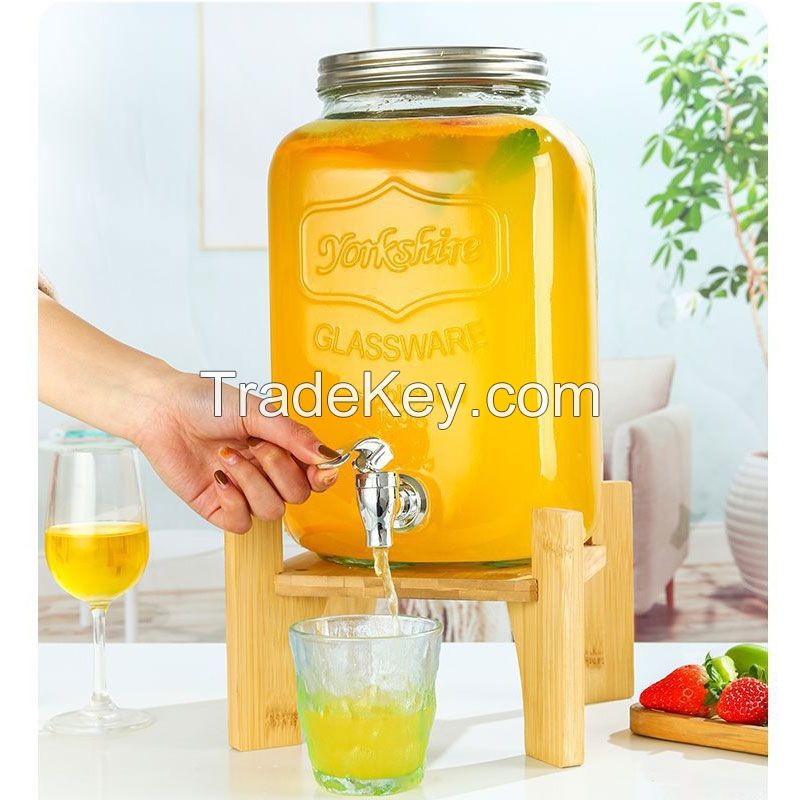 Juice Can Glass Beverage Dispenser - Large Capacity Glass Jar with Built-in Spigot, Ideal for Home Parties and Daily Use