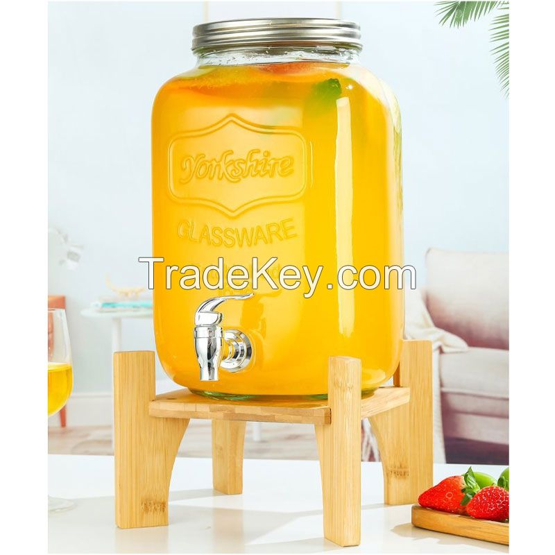 Juice Can Glass Beverage Dispenser - Large Capacity Glass Jar with Built-in Spigot, Ideal for Home Parties and Daily Use