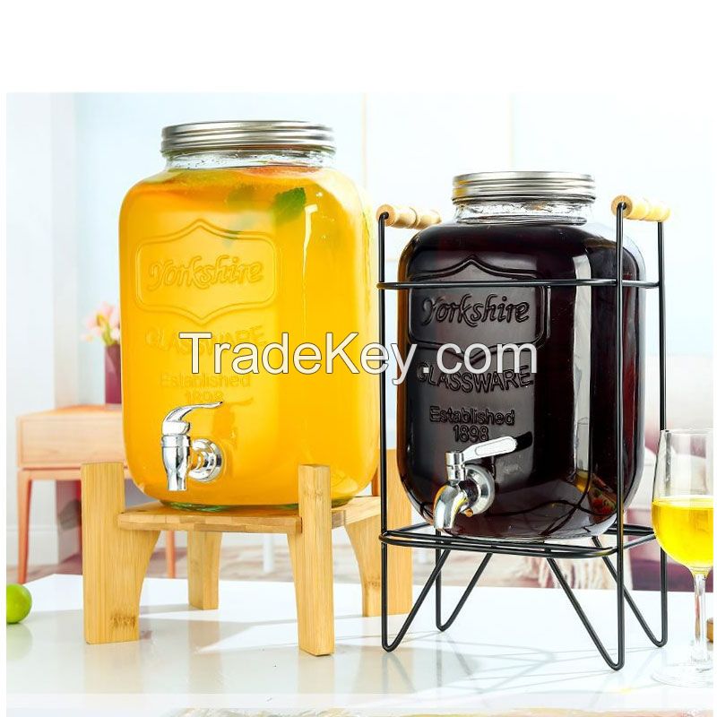 Juice Can Glass Beverage Dispenser - Large Capacity Glass Jar with Built-in Spigot, Ideal for Home Parties and Daily Use