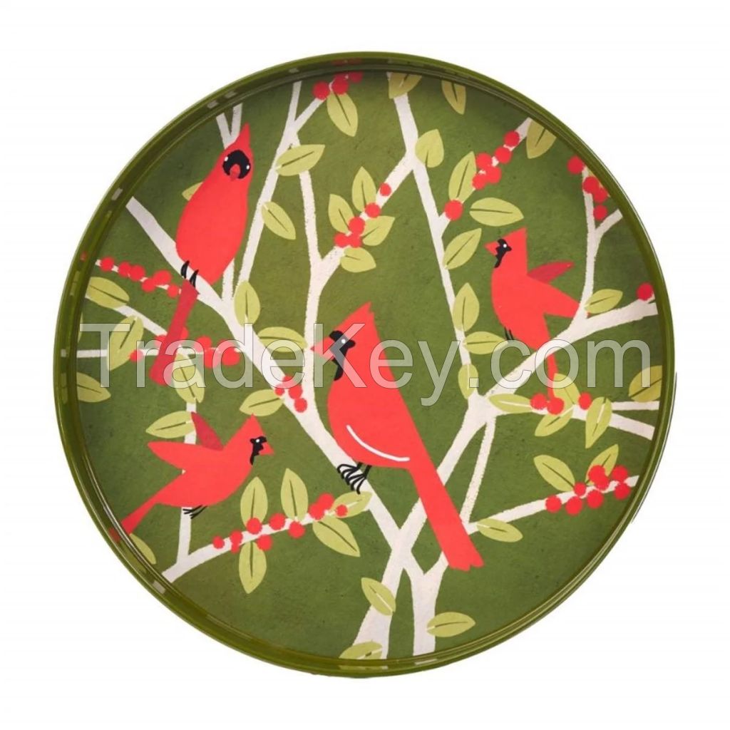 WHITE HYDRANGEAS 15 INCH ROUND ART SERVING TRAY