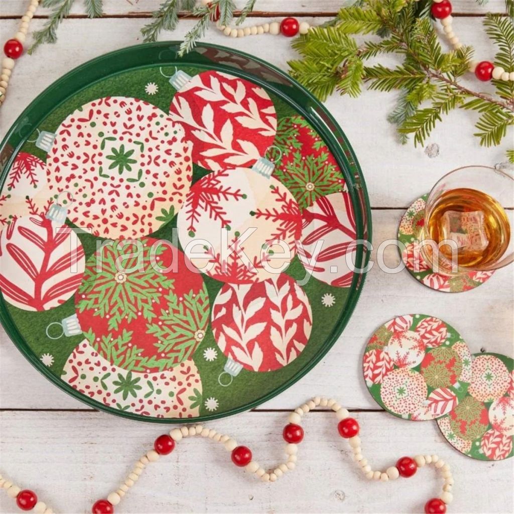 WHITE HYDRANGEAS 15 INCH ROUND ART SERVING TRAY