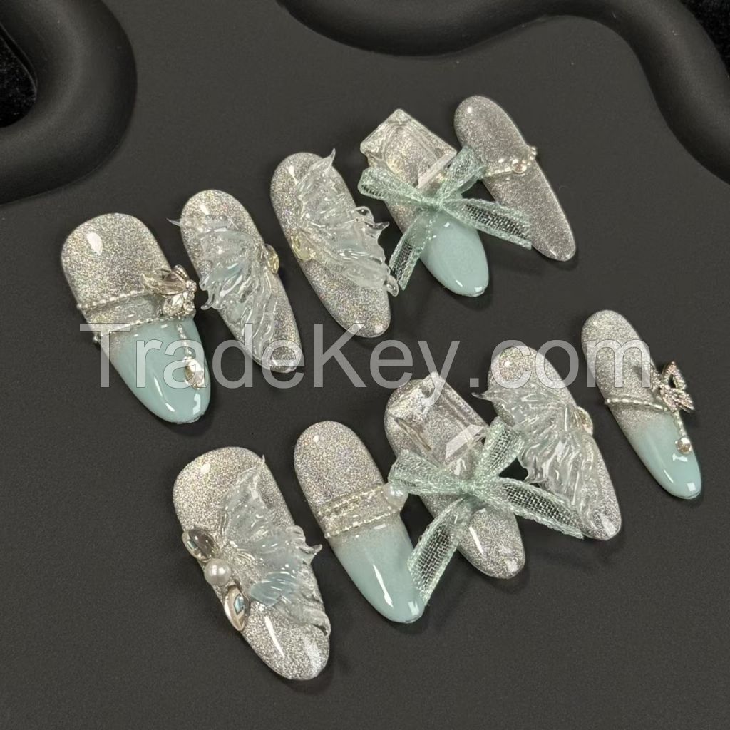 Summer advanced nail art style recommendation: ballet bow French manicure, brightening effect, latest design, handcrafted wearable nails.