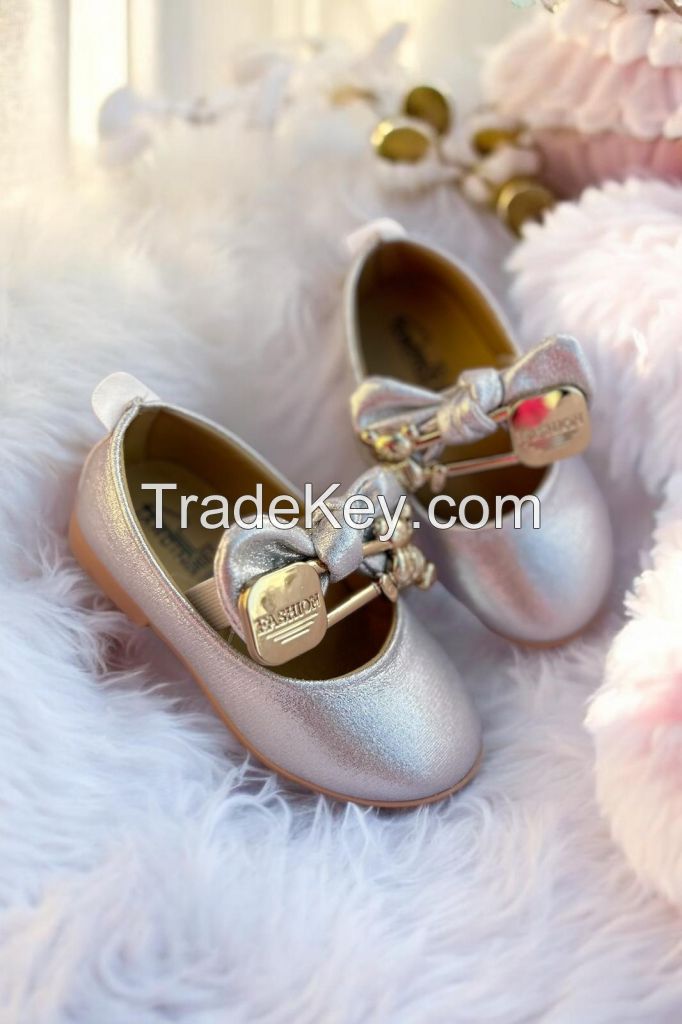 Glitter Gold PU Kids Shoes 