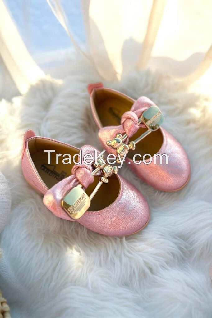 Glitter Gold PU Kids Shoes 