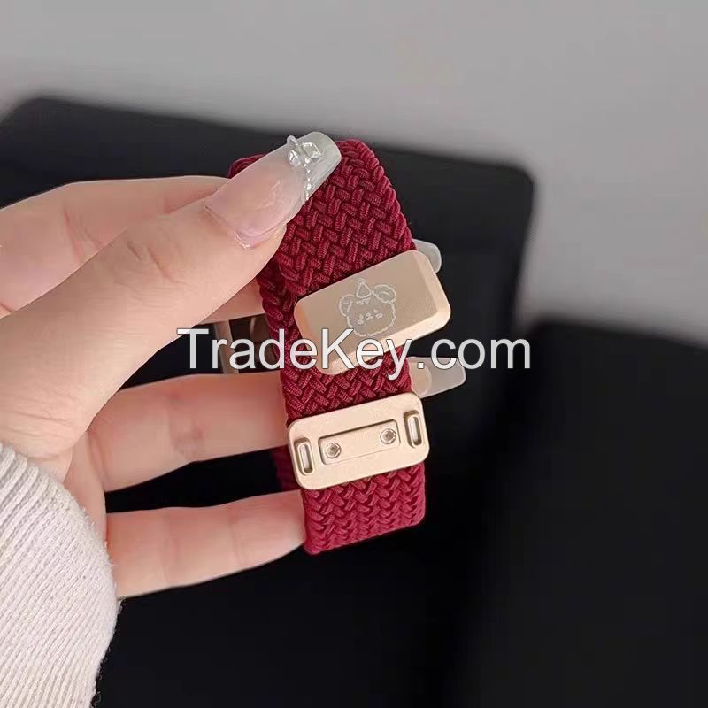 Applicable to Apple iwatch 10 Watches applewatchs9/s8/s7/s6/s5/SE cute creative music bear nylon woven magnetic suction watchband for women and men senior ultra sports wristband