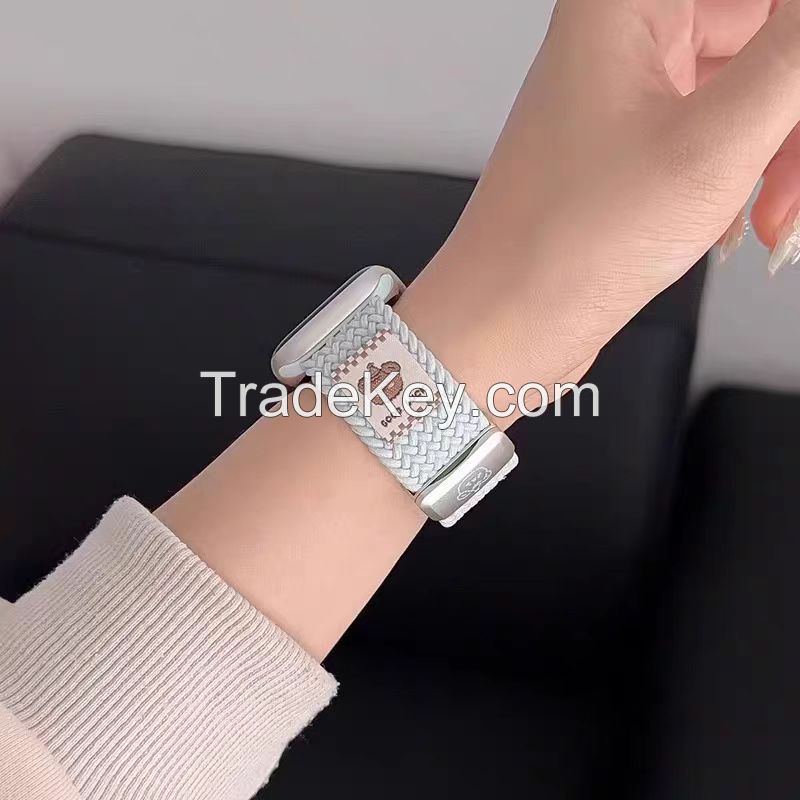 Applicable to Apple iwatch 10 Watches applewatchs9/s8/s7/s6/s5/SE cute creative music bear nylon woven magnetic suction watchband for women and men senior ultra sports wristband