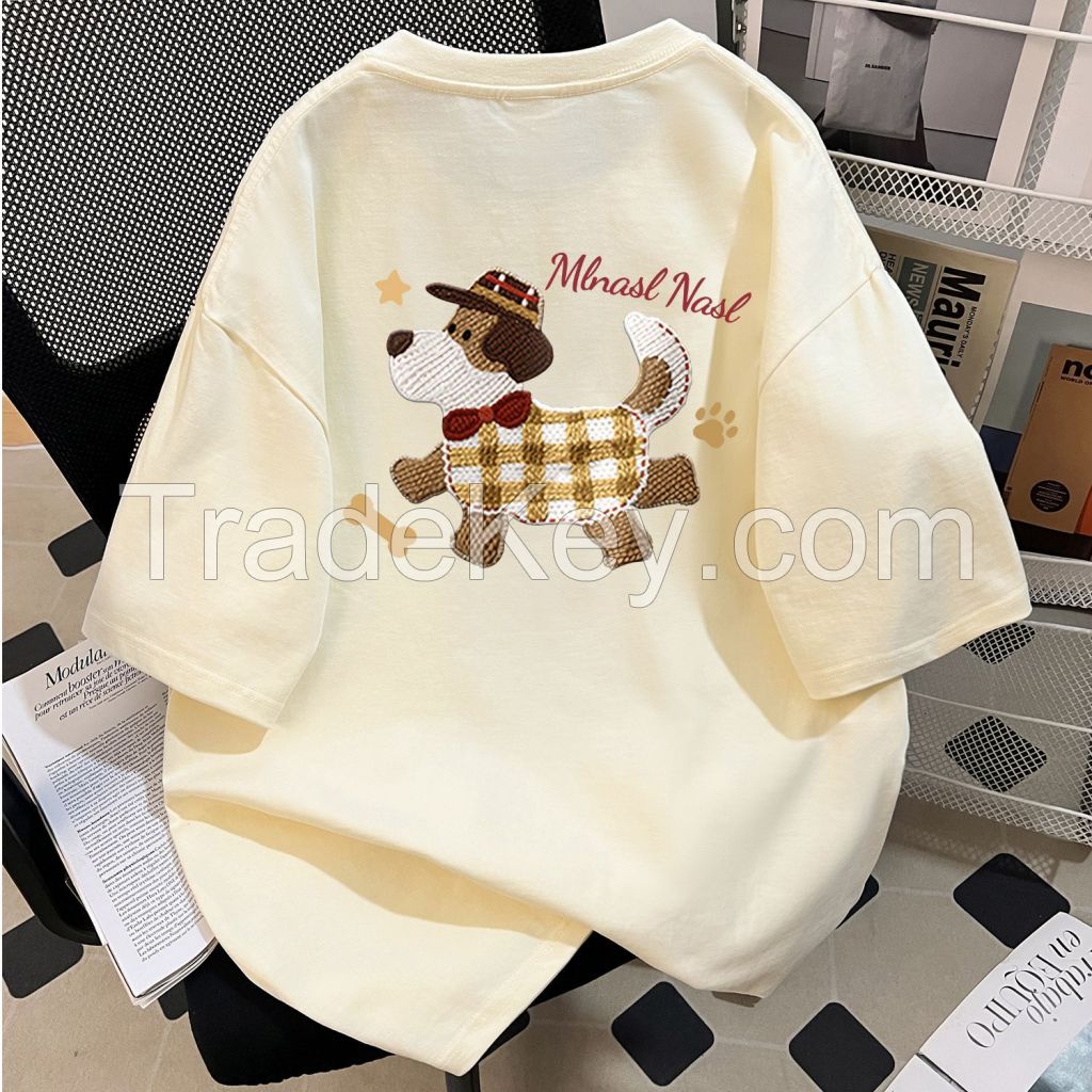 Short-sleeved T-shirt top 2025 summer new cotton men and women with heavy tide brand lazy hat puppy top