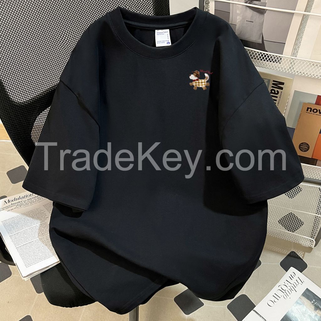 Short-sleeved T-shirt top 2025 summer new cotton men and women with heavy tide brand lazy hat puppy top