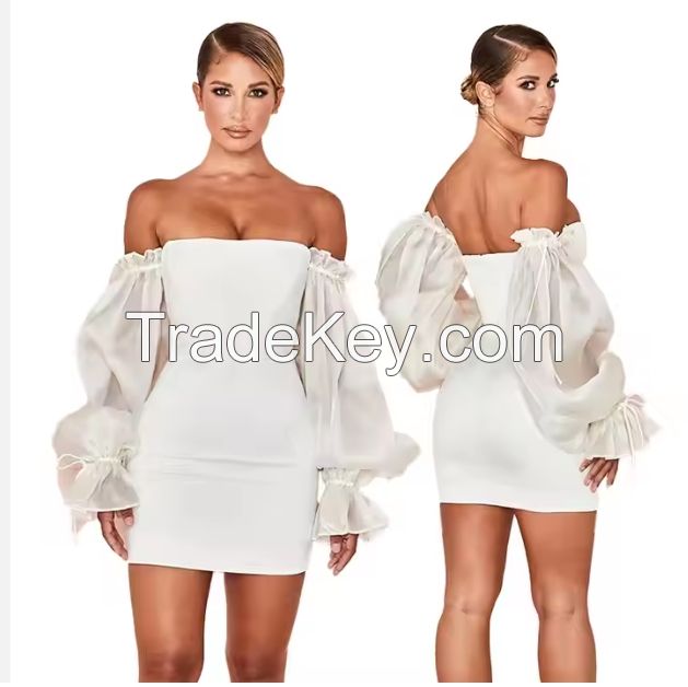 Manny Sexy Shoulder Fashion Clothing White Bandage Corset Casual Dress