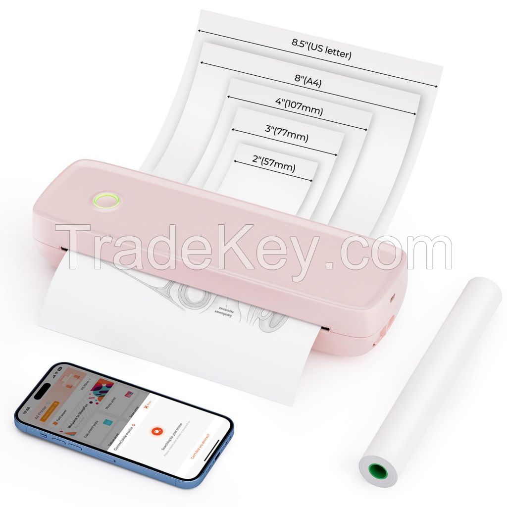 Portable A4 printer, thermal home homework paper printer, can be connected to mobile phones, computers, mini ink free printer