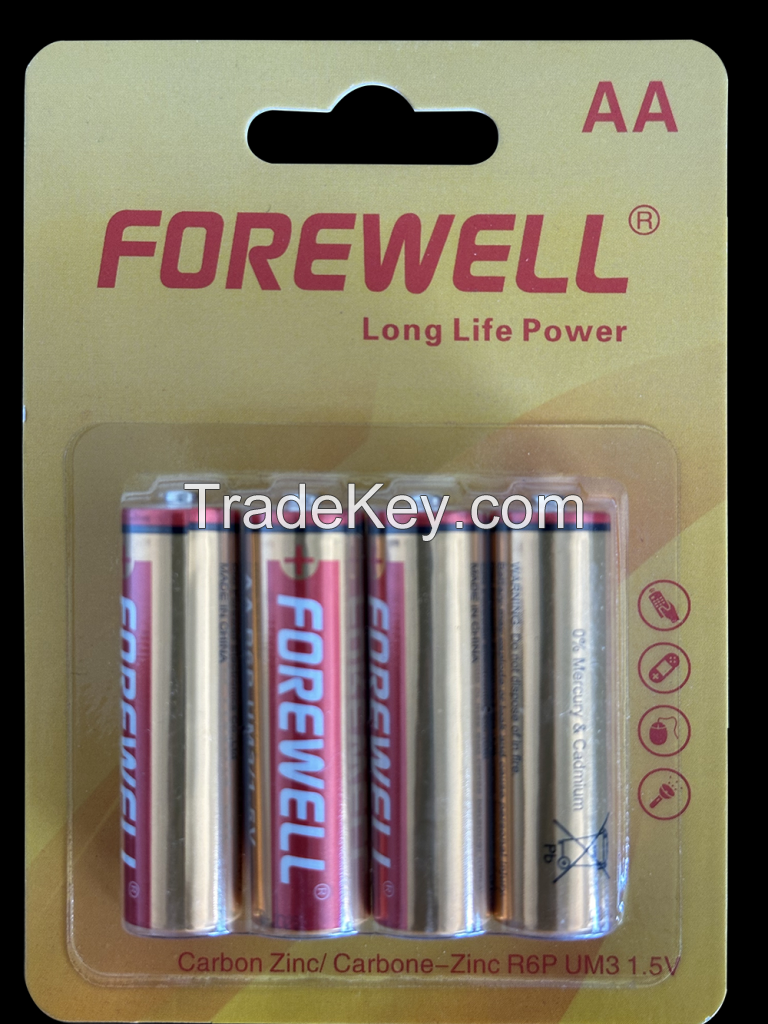 Forewell Batteries R6 AA Um-3 Dry Battery -Carbon Zinc Battery High Performance, Halogen-Free, MSDS ProvedÃ‚Â 