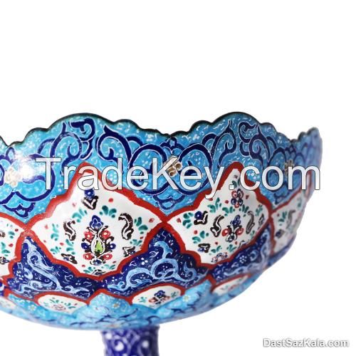 Hand-Painted Copper Minakari Pedestal Bowl, Code LT-86