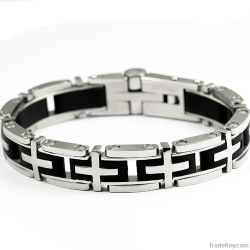 Men 316L Titanium Steel Cross Bangle Bracelets W12