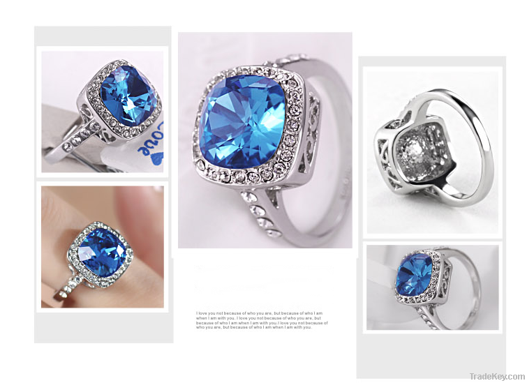 3Carats Blue Crystal Stone Wedding&Engagement Rings R13