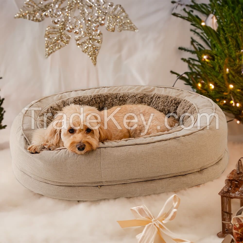 Donut Shape Dog Bed - Detachable Plush Cover PP Cotton Fill Sunshine Yellowï¼ˆM /L /XL /XXL) | Low MOQ 50 | Free Samples