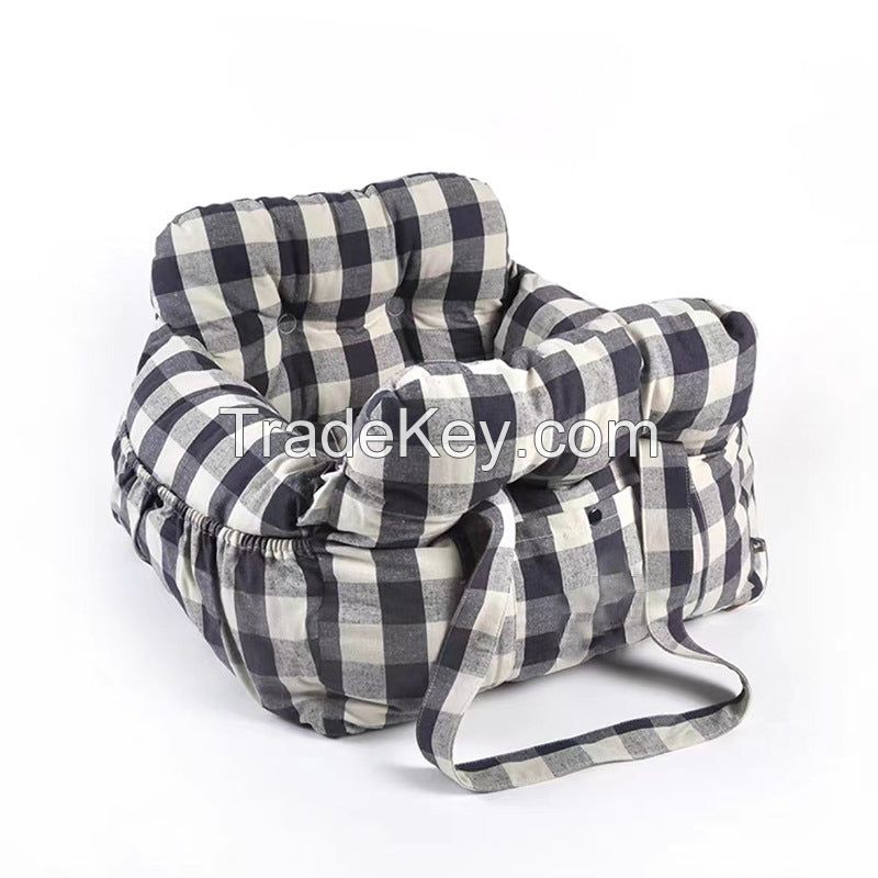 Ultralight Portable Travel Car Dog Bed - Lightweight Polyester Classic Black White Check (M/L)