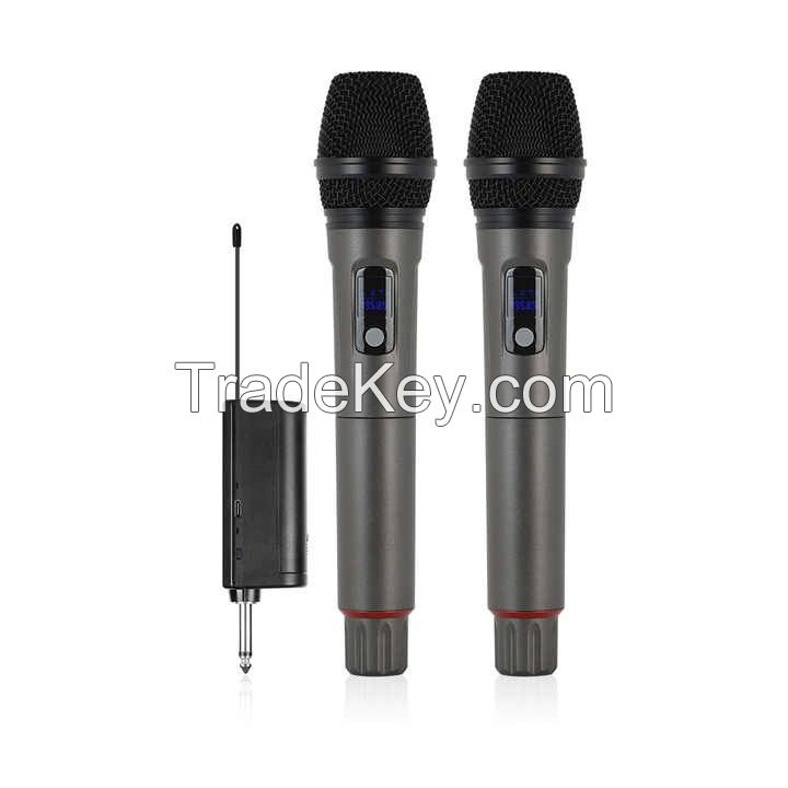 Professional 1-on-2 wireless dynamic microphone heart-shaped plastic KTV outdoor home audio live streaming equipment manufacturer direct sales