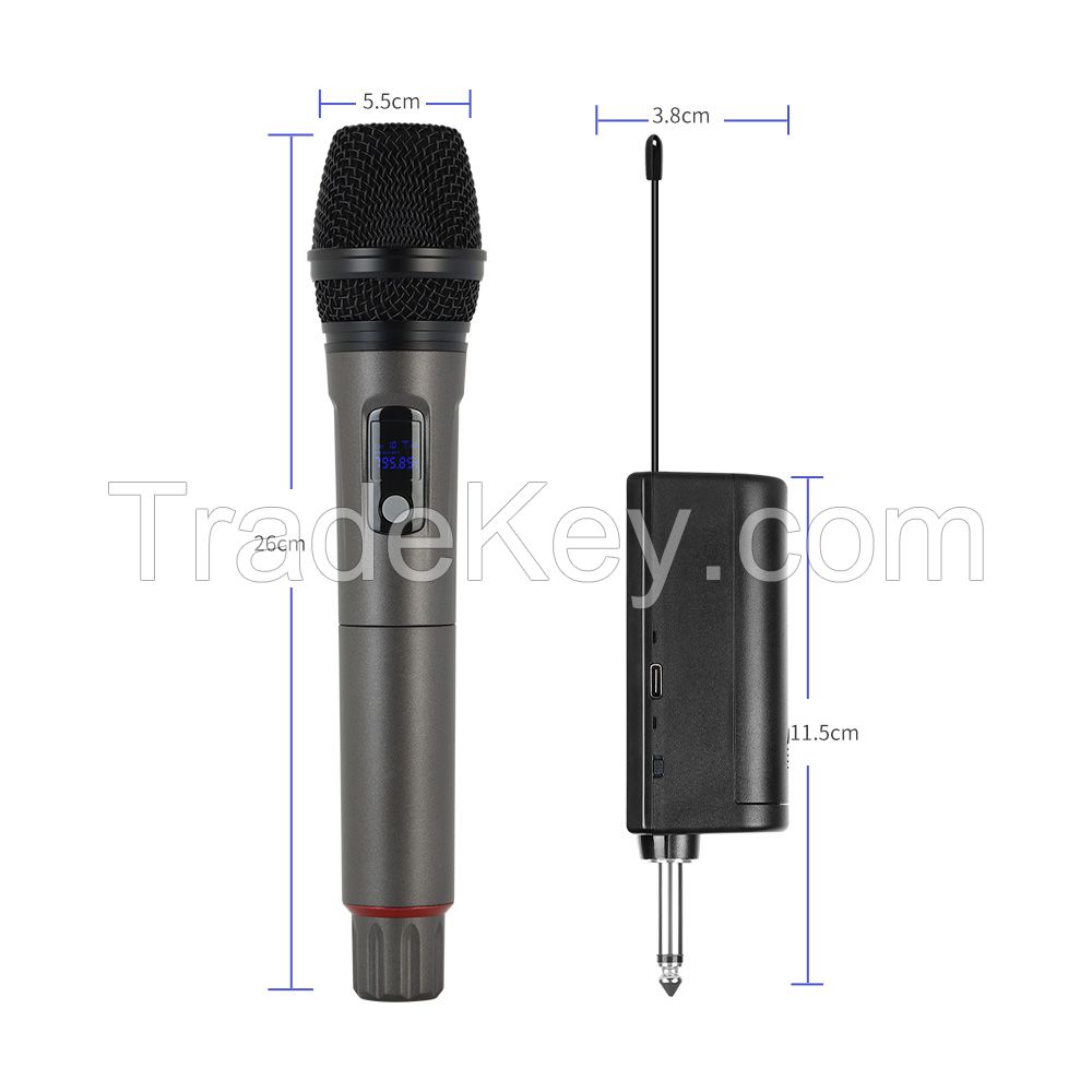 Professional 1-on-2 wireless dynamic microphone heart-shaped plastic KTV outdoor home audio live streaming equipment manufacturer direct sales