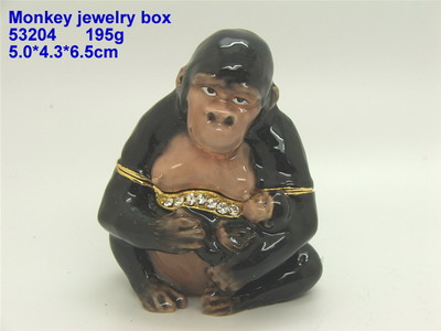 Pewter monkey jewelry box