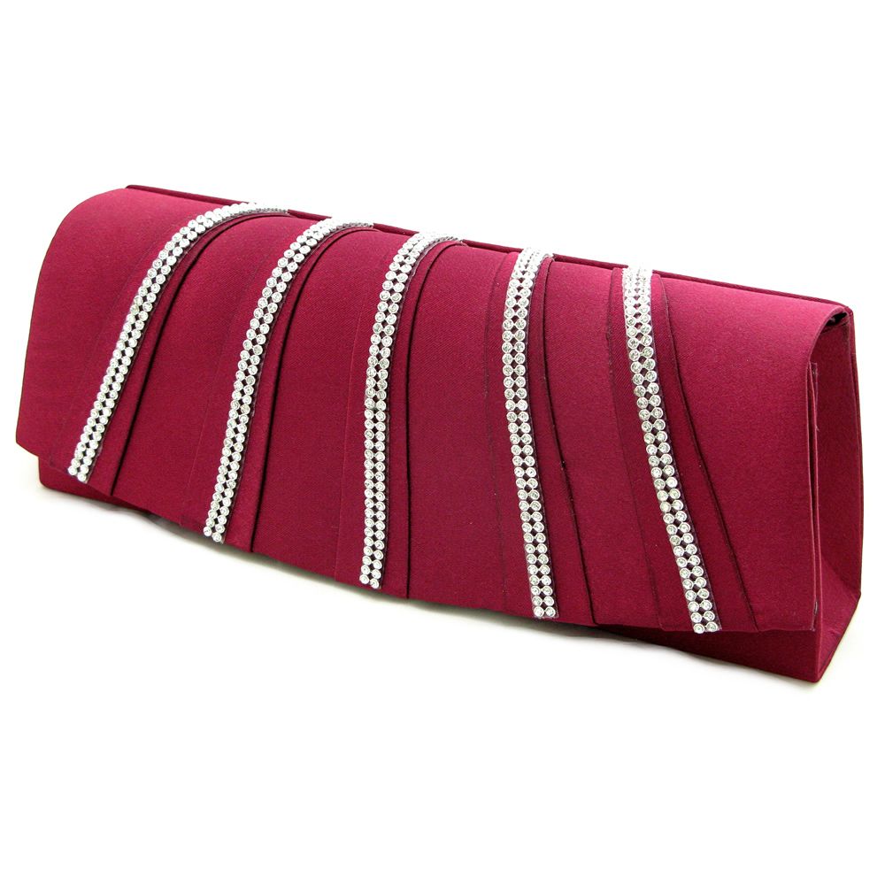 Diamante lace trim small structured satin Clutch bag